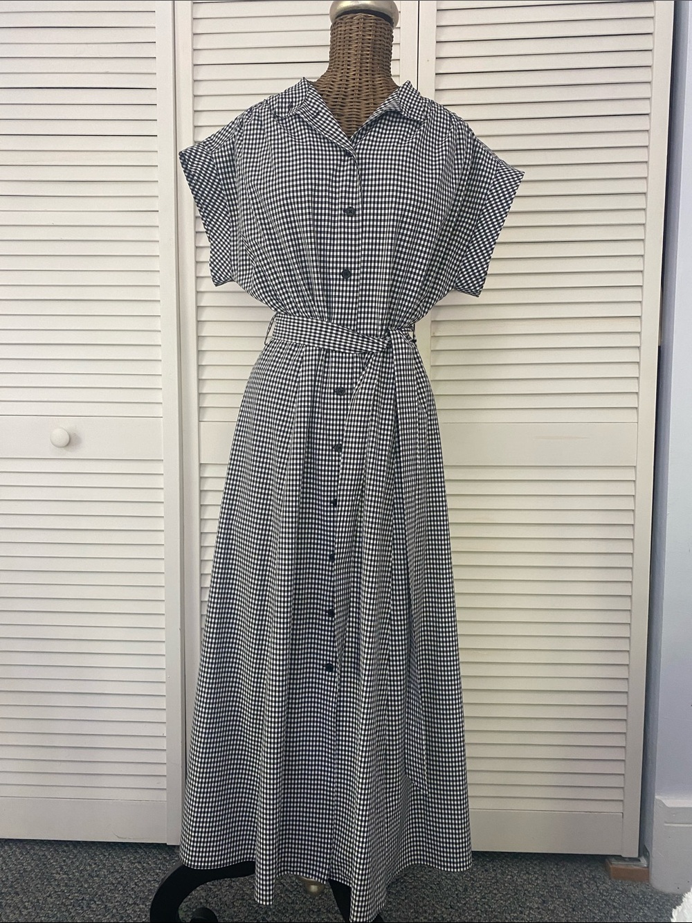 Calvin Klein Black and White Gingham Maxi Dress